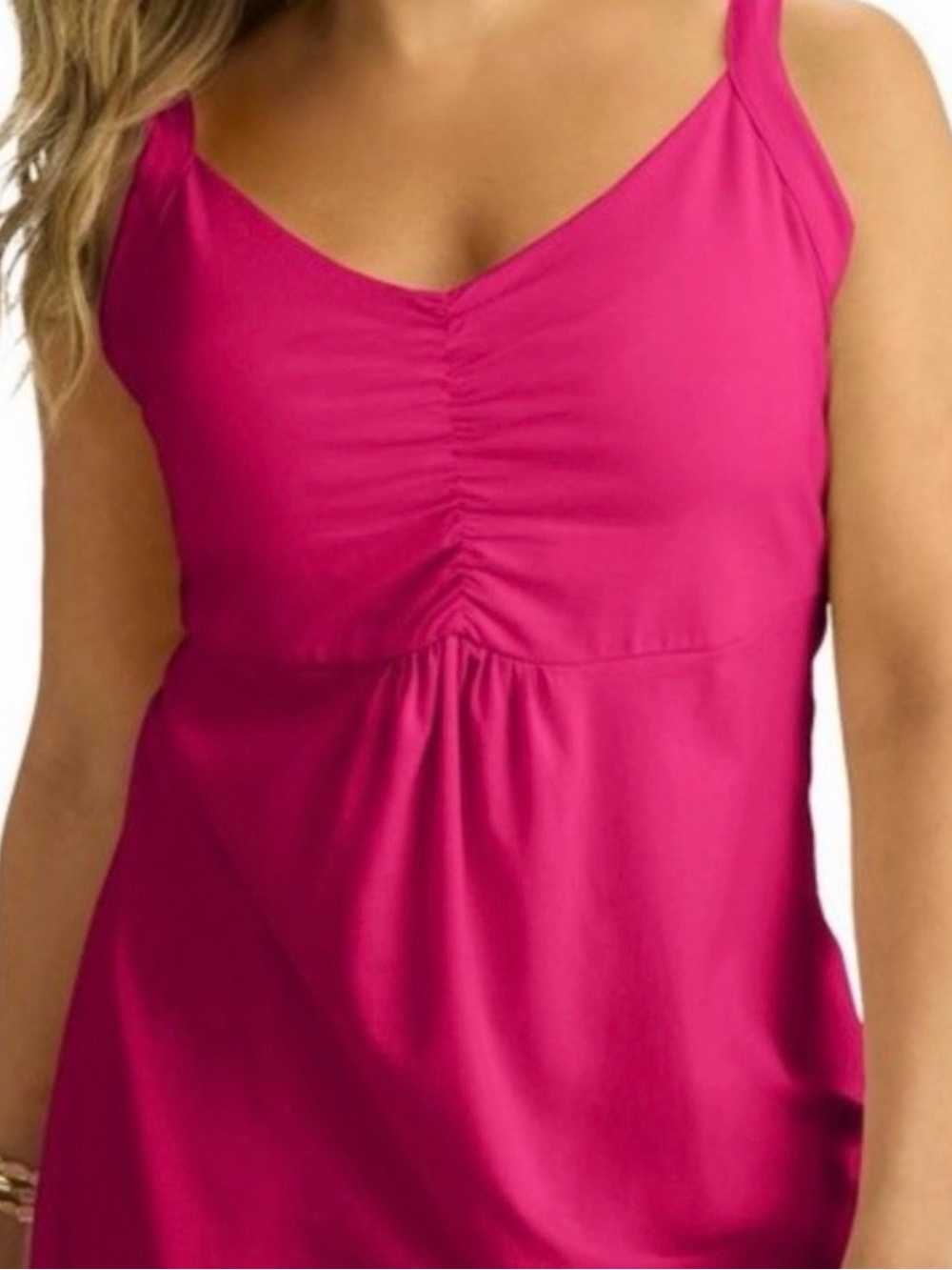 NWOT Jessica London Size 22/24 Fuchsia Ruched V-Neck Tank Top Longer Length